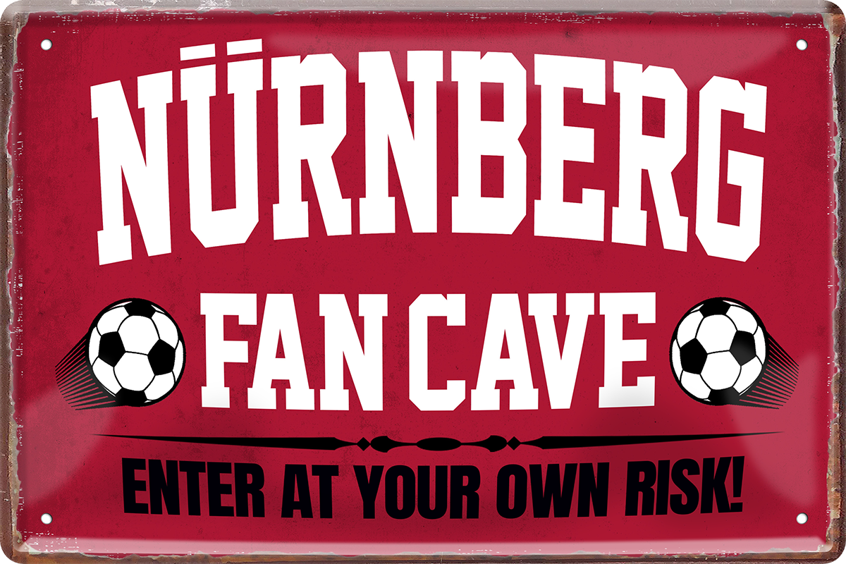 4252024217179	Schilderstore24 	 ''Nürnberg Fan Cave'' Schilderstore24 Blechschilder sind perfekt als Geschenk zu Weihnachten, Geburtstage, Feiern, Partys, Grillabende, Namenstag, Feiertag, Mädelsabend, Hochzeit. Jederzeit stilvoll im Wohnzimmer, Partykeller, Garage, Praxis, Büro, Café, Hauseingang Fußball Mannschaft Verein Bolzen Ball sport liga kicken stadion freizeit