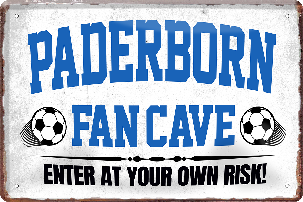 4252024217193	Schilderstore24 	 ''Paderborn Fan Cave'' Schilderstore24 Blechschilder sind perfekt als Geschenk zu Weihnachten, Geburtstage, Feiern, Partys, Grillabende, Namenstag, Feiertag, Mädelsabend, Hochzeit. Jederzeit stilvoll im Wohnzimmer, Partykeller, Garage, Praxis, Büro, Café, Hauseingang Fußball Mannschaft Verein Bolzen Ball sport liga kicken stadion freizeit