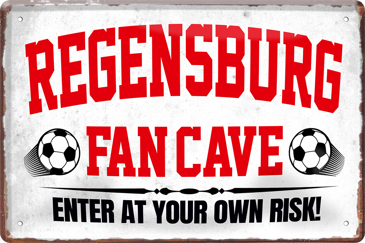 4252024217209	Schilderstore24 	 ''Regensburg Fan Cave'' Schilderstore24 Blechschilder sind perfekt als Geschenk zu Weihnachten, Geburtstage, Feiern, Partys, Grillabende, Namenstag, Feiertag, Mädelsabend, Hochzeit. Jederzeit stilvoll im Wohnzimmer, Partykeller, Garage, Praxis, Büro, Café, Hauseingang Fußball Mannschaft Verein Bolzen Ball sport liga kicken stadion freizeit