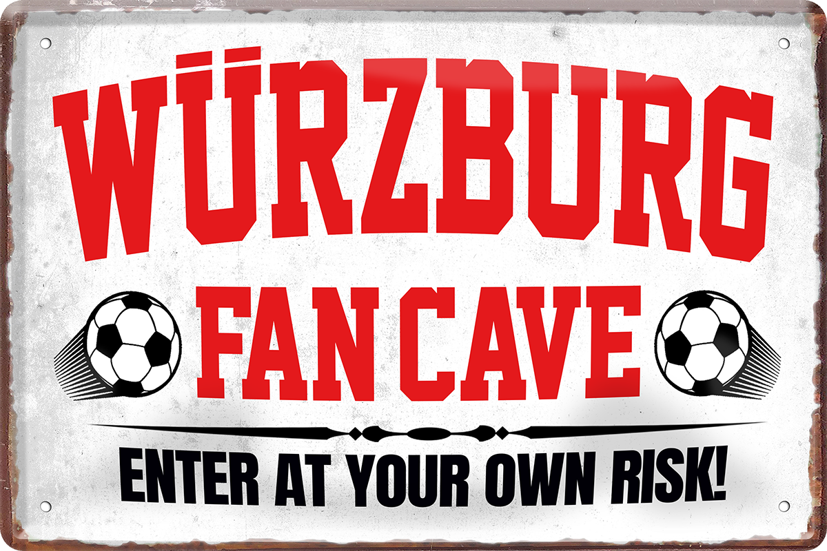 4252024217360	Schilderstore24 	 ''Würzburg Fan Cave'' Schilderstore24 Blechschilder sind perfekt als Geschenk zu Weihnachten, Geburtstage, Feiern, Partys, Grillabende, Namenstag, Feiertag, Mädelsabend, Hochzeit. Jederzeit stilvoll im Wohnzimmer, Partykeller, Garage, Praxis, Büro, Café, Hauseingang Fußball Mannschaft Verein Bolzen Ball sport liga kicken stadion freizeit
