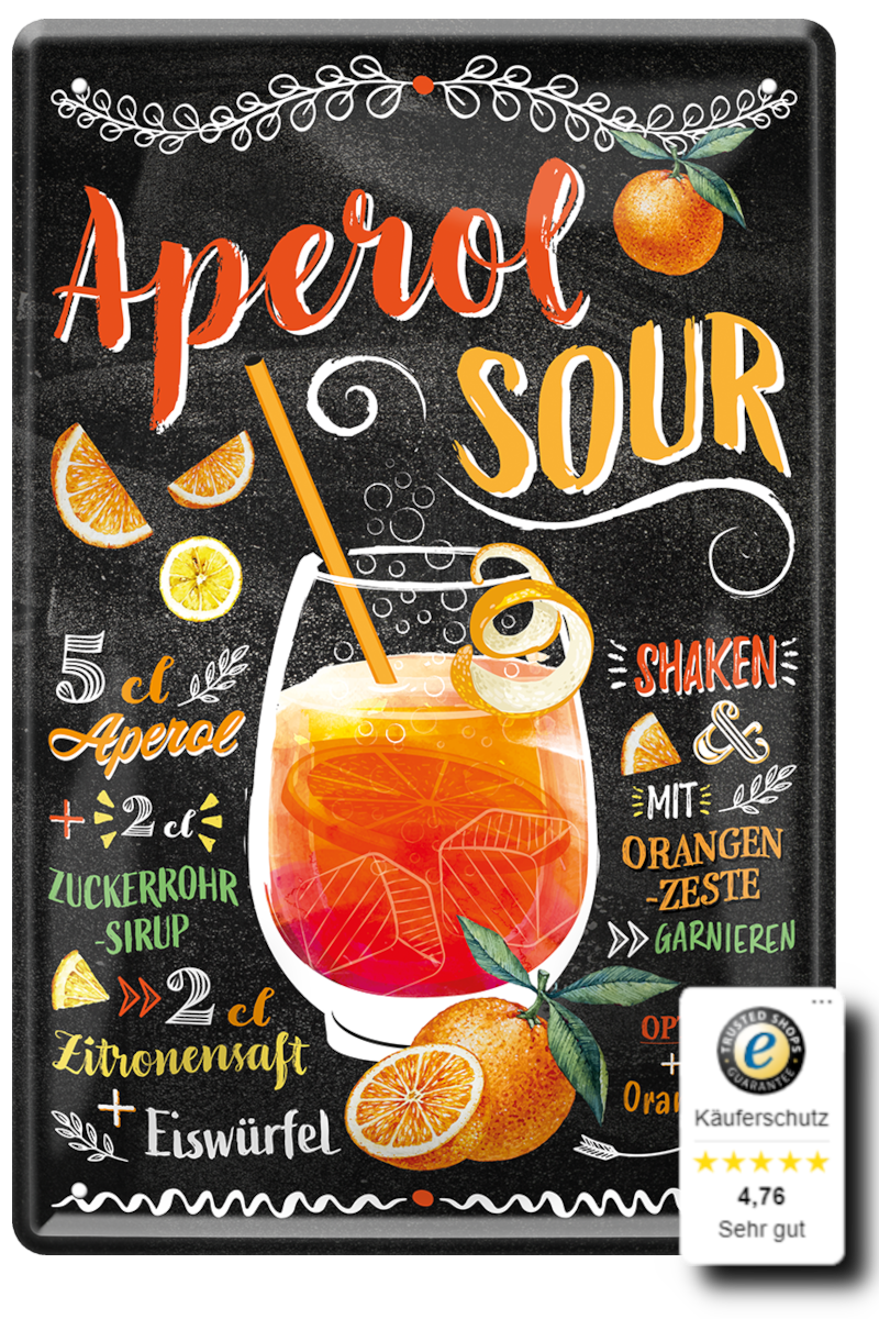 Blechschilder ''Cocktailrezepte 1 von 5'' Aperol, B52, Bellini, Bloody Mary, Caipi, Cuba Libre uvm 20x30cm