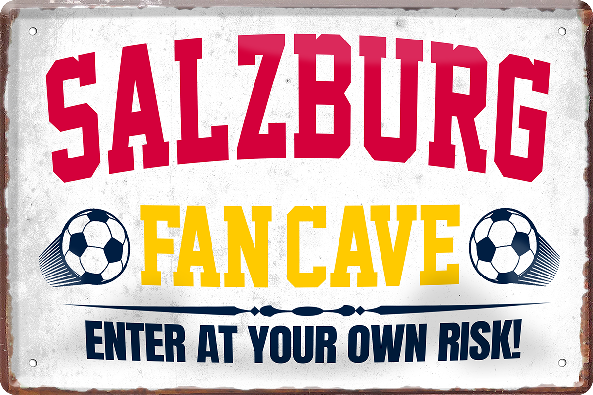4252024217230	Schilderstore24 	 ''Salzburg Fan Cave'' Schilderstore24 Blechschilder sind perfekt als Geschenk zu Weihnachten, Geburtstage, Feiern, Partys, Grillabende, Namenstag, Feiertag, Mädelsabend, Hochzeit. Jederzeit stilvoll im Wohnzimmer, Partykeller, Garage, Praxis, Büro, Café, Hauseingang Fußball Mannschaft Verein Bolzen Ball sport liga kicken stadion freizeit