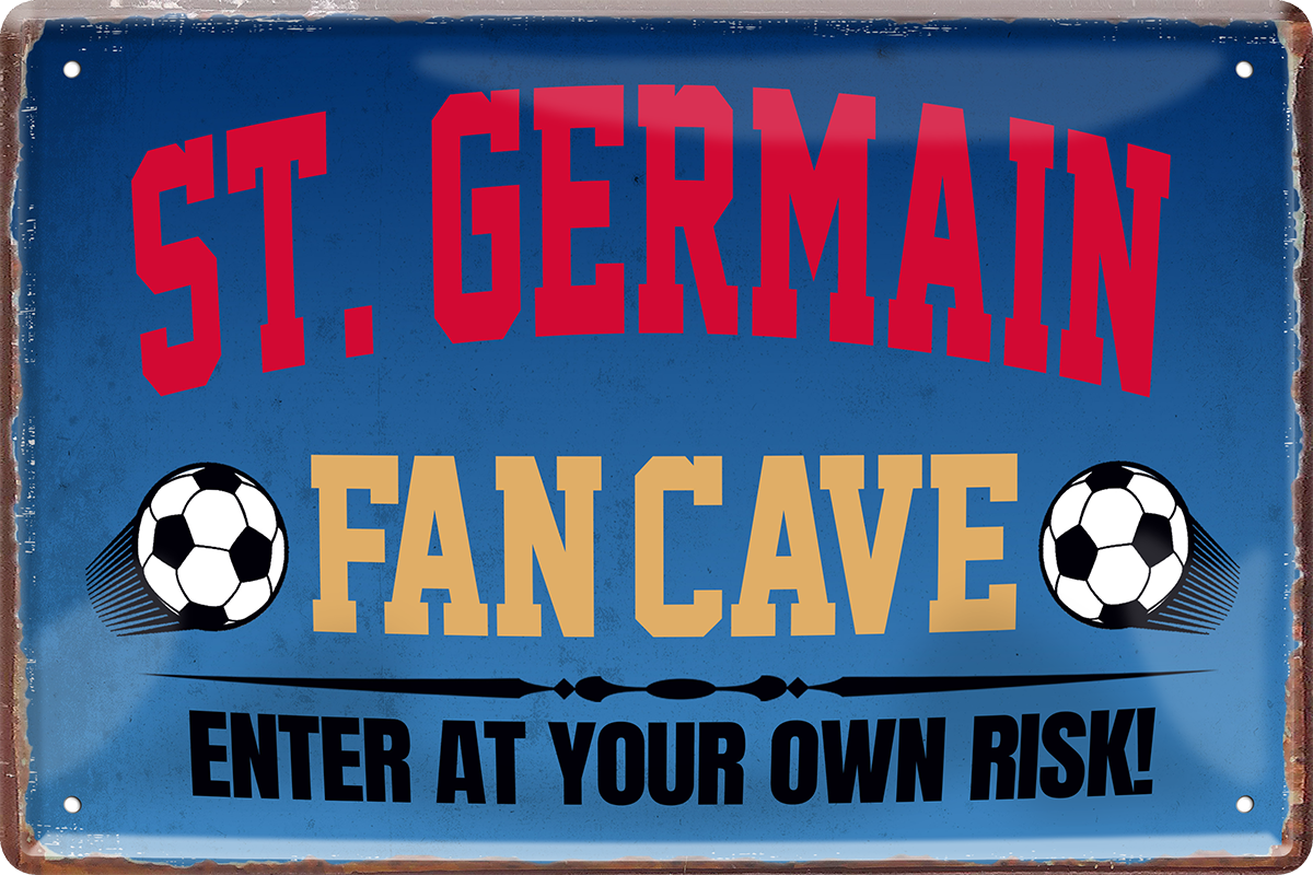 4252024217261	Schilderstore24 	 ''St. German Fan Cave'' Schilderstore24 Blechschilder sind perfekt als Geschenk zu Weihnachten, Geburtstage, Feiern, Partys, Grillabende, Namenstag, Feiertag, Mädelsabend, Hochzeit. Jederzeit stilvoll im Wohnzimmer, Partykeller, Garage, Praxis, Büro, Café, Hauseingang Fußball Mannschaft Verein Bolzen Ball sport liga kicken stadion freizeit