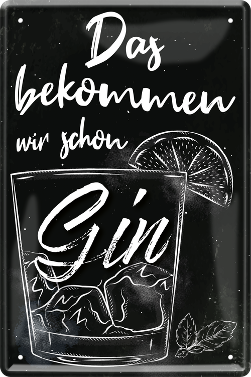 4252024236118		 ''Das bekommen wir schon Gin (schwarz)'' Schilderstore24 Blechschilder sind perfekt als Geschenk zu Weihnachten, Geburtstage, Feiern, Partys, Grillabende, Namenstag, Feiertag, Mädelsabend, Hochzeit. Jederzeit stilvoll im Wohnzimmer, Partykeller, Garage, Praxis, Büro, Café, Hauseingang Alkohol Cocktail Likör Sekt Getränk Alkohol promille schnaps saufen cocktails