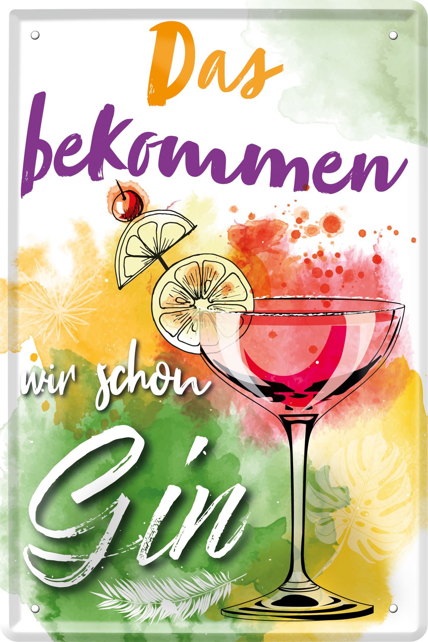 4252024236101		 ''Das bekommen wir schon Gin (bunt)'' Schilderstore24 Blechschilder sind perfekt als Geschenk zu Weihnachten, Geburtstage, Feiern, Partys, Grillabende, Namenstag, Feiertag, Mädelsabend, Hochzeit. Jederzeit stilvoll im Wohnzimmer, Partykeller, Garage, Praxis, Büro, Café, Hauseingang Alkohol Cocktail Likör Sekt Getränk Alkohol promille schnaps saufen cocktails