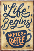 4252024236330		 ''Life begins after coffee (große Tasse)'' Schilderstore24 Blechschilder sind perfekt als Geschenk zu Weihnachten, Geburtstage, Feiern, Partys, Grillabende, Namenstag, Feiertag, Mädelsabend, Hochzeit. Jederzeit stilvoll im Wohnzimmer, Partykeller, Garage, Praxis, Büro, Café, Hauseingang Lebensmittel Kaffee Kuchen Sucht café coffee kaffeemaschine getränk essen