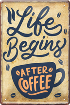 4252024236330		 ''Life begins after coffee (große Tasse)'' Schilderstore24 Blechschilder sind perfekt als Geschenk zu Weihnachten, Geburtstage, Feiern, Partys, Grillabende, Namenstag, Feiertag, Mädelsabend, Hochzeit. Jederzeit stilvoll im Wohnzimmer, Partykeller, Garage, Praxis, Büro, Café, Hauseingang Lebensmittel Kaffee Kuchen Sucht café coffee kaffeemaschine getränk essen