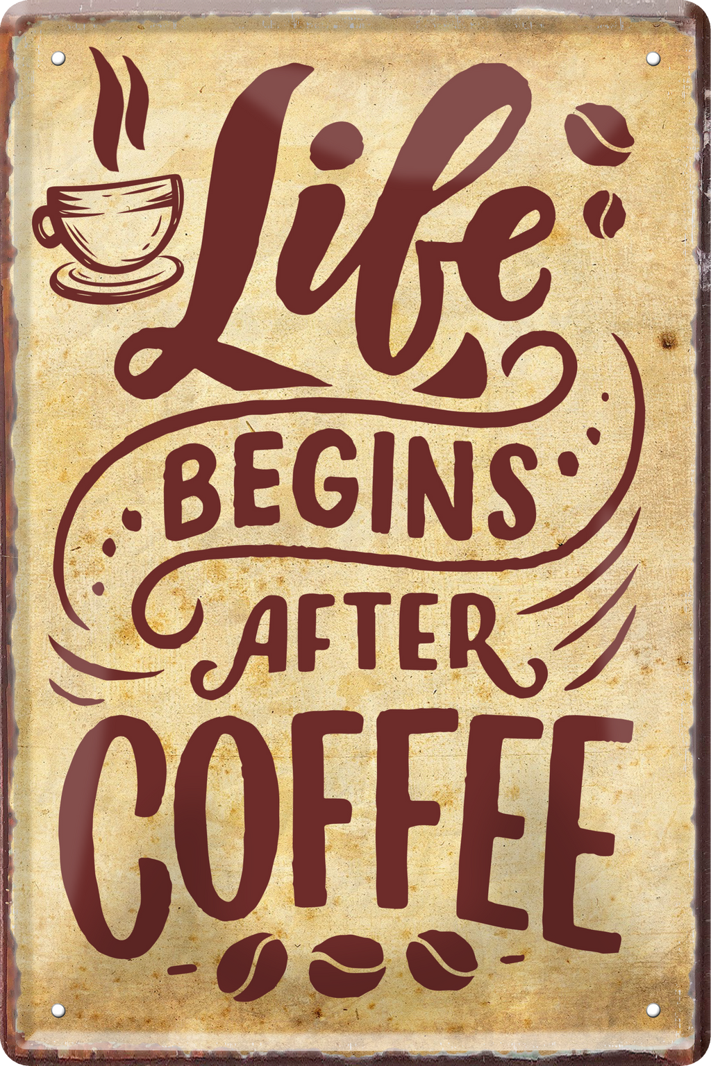 4252024236347		 ''Life begins after coffee (kleine Tasse)'' Schilderstore24 Blechschilder sind perfekt als Geschenk zu Weihnachten, Geburtstage, Feiern, Partys, Grillabende, Namenstag, Feiertag, Mädelsabend, Hochzeit. Jederzeit stilvoll im Wohnzimmer, Partykeller, Garage, Praxis, Büro, Café, Hauseingang Lebensmittel Kaffee Kuchen Sucht café coffee kaffeemaschine getränk essen