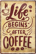4252024236347		 ''Life begins after coffee (kleine Tasse)'' Schilderstore24 Blechschilder sind perfekt als Geschenk zu Weihnachten, Geburtstage, Feiern, Partys, Grillabende, Namenstag, Feiertag, Mädelsabend, Hochzeit. Jederzeit stilvoll im Wohnzimmer, Partykeller, Garage, Praxis, Büro, Café, Hauseingang Lebensmittel Kaffee Kuchen Sucht café coffee kaffeemaschine getränk essen