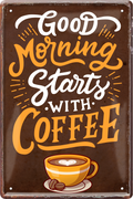 4252024236323		 ''Good morning starts with coffee'' Schilderstore24 Blechschilder sind perfekt als Geschenk zu Weihnachten, Geburtstage, Feiern, Partys, Grillabende, Namenstag, Feiertag, Mädelsabend, Hochzeit. Jederzeit stilvoll im Wohnzimmer, Partykeller, Garage, Praxis, Büro, Café, Hauseingang Lebensmittel Kaffee Kuchen Sucht café coffee kaffeemaschine getränk essen