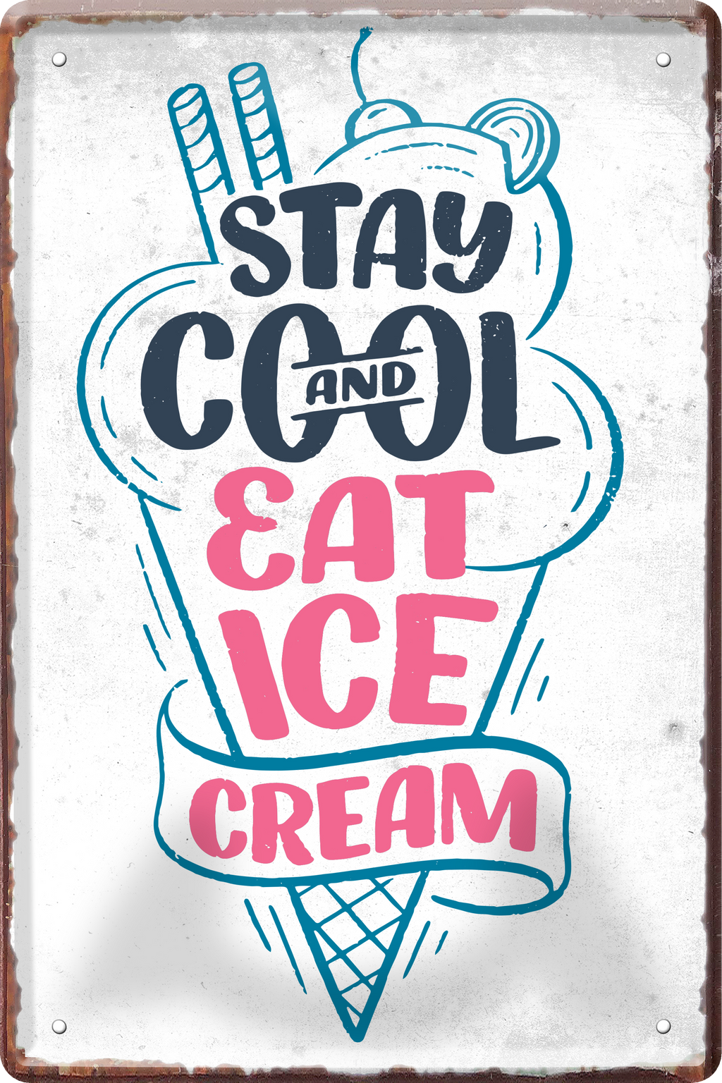 4252024236200		 ''Stay cool and eat icecream'' Schilderstore24 Blechschilder sind perfekt als Geschenk zu Weihnachten, Geburtstage, Feiern, Partys, Grillabende, Namenstag, Feiertag, Mädelsabend, Hochzeit. Jederzeit stilvoll im Wohnzimmer, Partykeller, Garage, Praxis, Büro, Café, Hauseingang Lebensmittel Kaffee Kuchen Tee Grill crepes teigware süßigkeit essen grill wurst