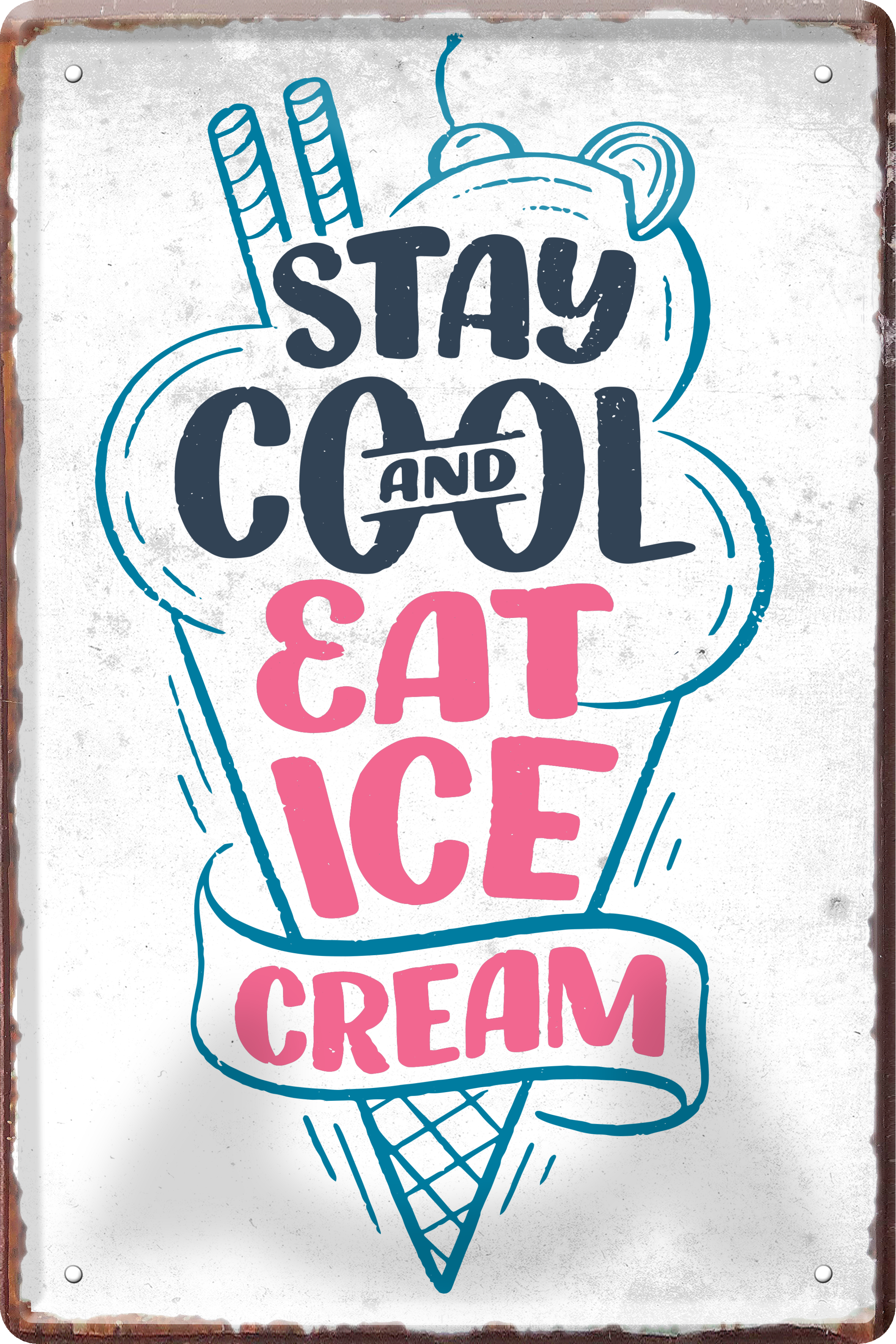 4252024236200		 ''Stay cool and eat icecream'' Schilderstore24 Blechschilder sind perfekt als Geschenk zu Weihnachten, Geburtstage, Feiern, Partys, Grillabende, Namenstag, Feiertag, Mädelsabend, Hochzeit. Jederzeit stilvoll im Wohnzimmer, Partykeller, Garage, Praxis, Büro, Café, Hauseingang Lebensmittel Kaffee Kuchen Tee Grill crepes teigware süßigkeit essen grill wurst