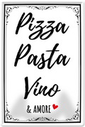 4252024236194		 ''Pizza Pasta Vino'' Schilderstore24 Blechschilder sind perfekt als Geschenk zu Weihnachten, Geburtstage, Feiern, Partys, Grillabende, Namenstag, Feiertag, Mädelsabend, Hochzeit. Jederzeit stilvoll im Wohnzimmer, Partykeller, Garage, Praxis, Büro, Café, Hauseingang Lebensmittel Kaffee Kuchen Tee Grill crepes teigware süßigkeit essen grill wurst