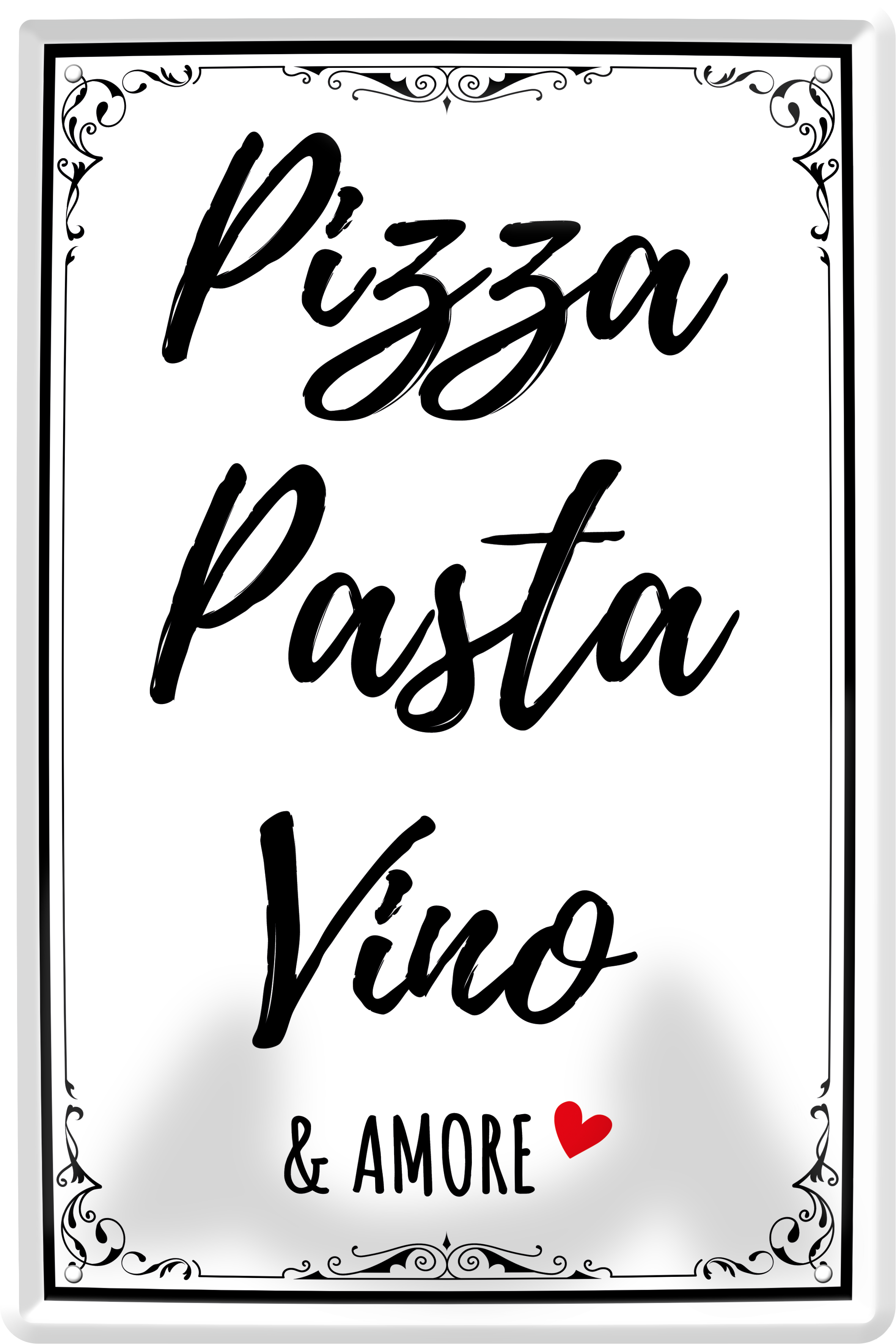 4252024236194		 ''Pizza Pasta Vino'' Schilderstore24 Blechschilder sind perfekt als Geschenk zu Weihnachten, Geburtstage, Feiern, Partys, Grillabende, Namenstag, Feiertag, Mädelsabend, Hochzeit. Jederzeit stilvoll im Wohnzimmer, Partykeller, Garage, Praxis, Büro, Café, Hauseingang Lebensmittel Kaffee Kuchen Tee Grill crepes teigware süßigkeit essen grill wurst