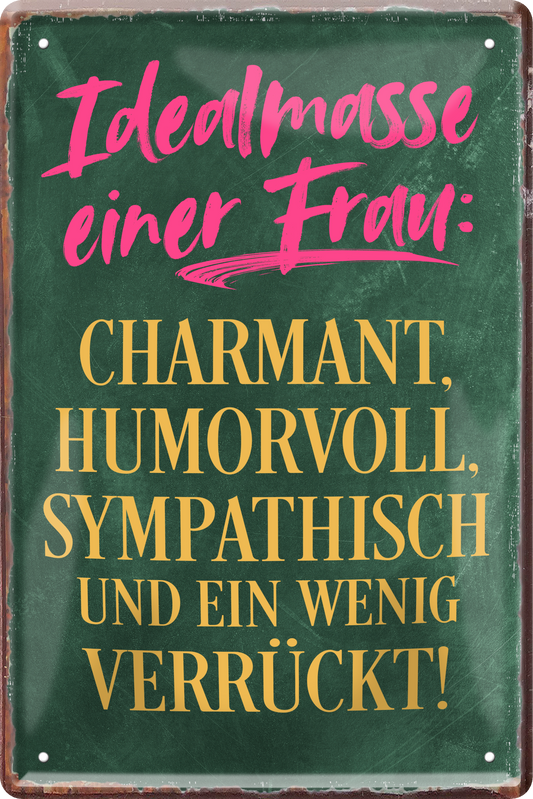 4252024236446		 ''Idealmasse einer Frau Charmant Humorvoll'' Schilderstore24 Blechschilder sind perfekt als Geschenk zu Weihnachten, Geburtstage, Feiern, Partys, Grillabende, Namenstag, Feiertag, Mädelsabend, Hochzeit. Jederzeit stilvoll im Wohnzimmer, Partykeller, Garage, Praxis, Büro, Café, Hauseingang Sex Anzüglich Zweideutig Romantik Brüste sinnlich schnulzig romantisch versaut pinup