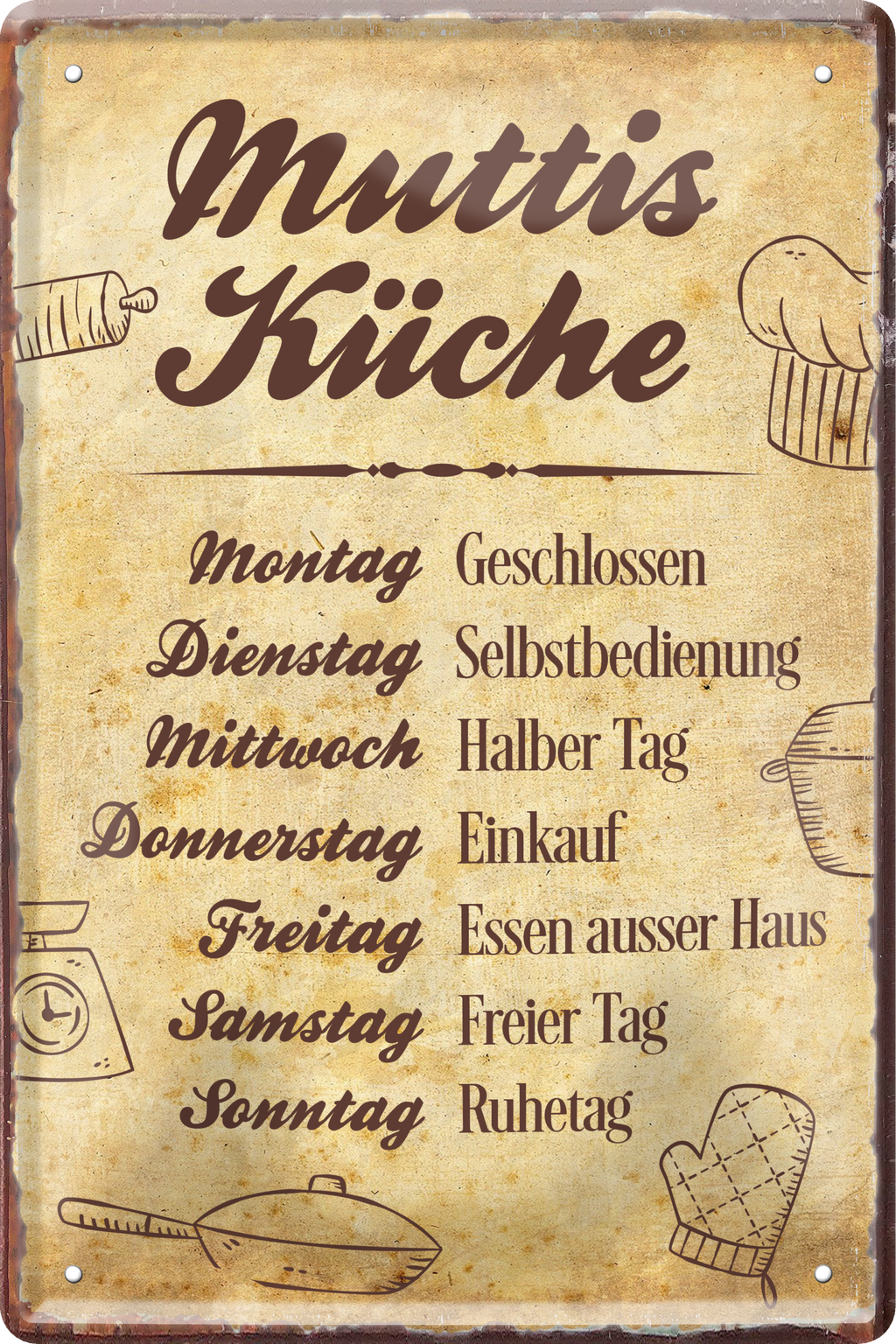 4252024236361		 ''Muttis Küche'' Schilderstore24 Blechschilder sind perfekt als Geschenk zu Weihnachten, Geburtstage, Feiern, Partys, Grillabende, Namenstag, Feiertag, Mädelsabend, Hochzeit. Jederzeit stilvoll im Wohnzimmer, Partykeller, Garage, Praxis, Büro, Café, Hauseingang Küche Haushalt Willkommen Eigenheim heim essen haus kochen herzlich Zuhause putzen