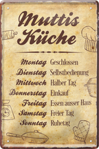 4252024236361		 ''Muttis Küche'' Schilderstore24 Blechschilder sind perfekt als Geschenk zu Weihnachten, Geburtstage, Feiern, Partys, Grillabende, Namenstag, Feiertag, Mädelsabend, Hochzeit. Jederzeit stilvoll im Wohnzimmer, Partykeller, Garage, Praxis, Büro, Café, Hauseingang Küche Haushalt Willkommen Eigenheim heim essen haus kochen herzlich Zuhause putzen