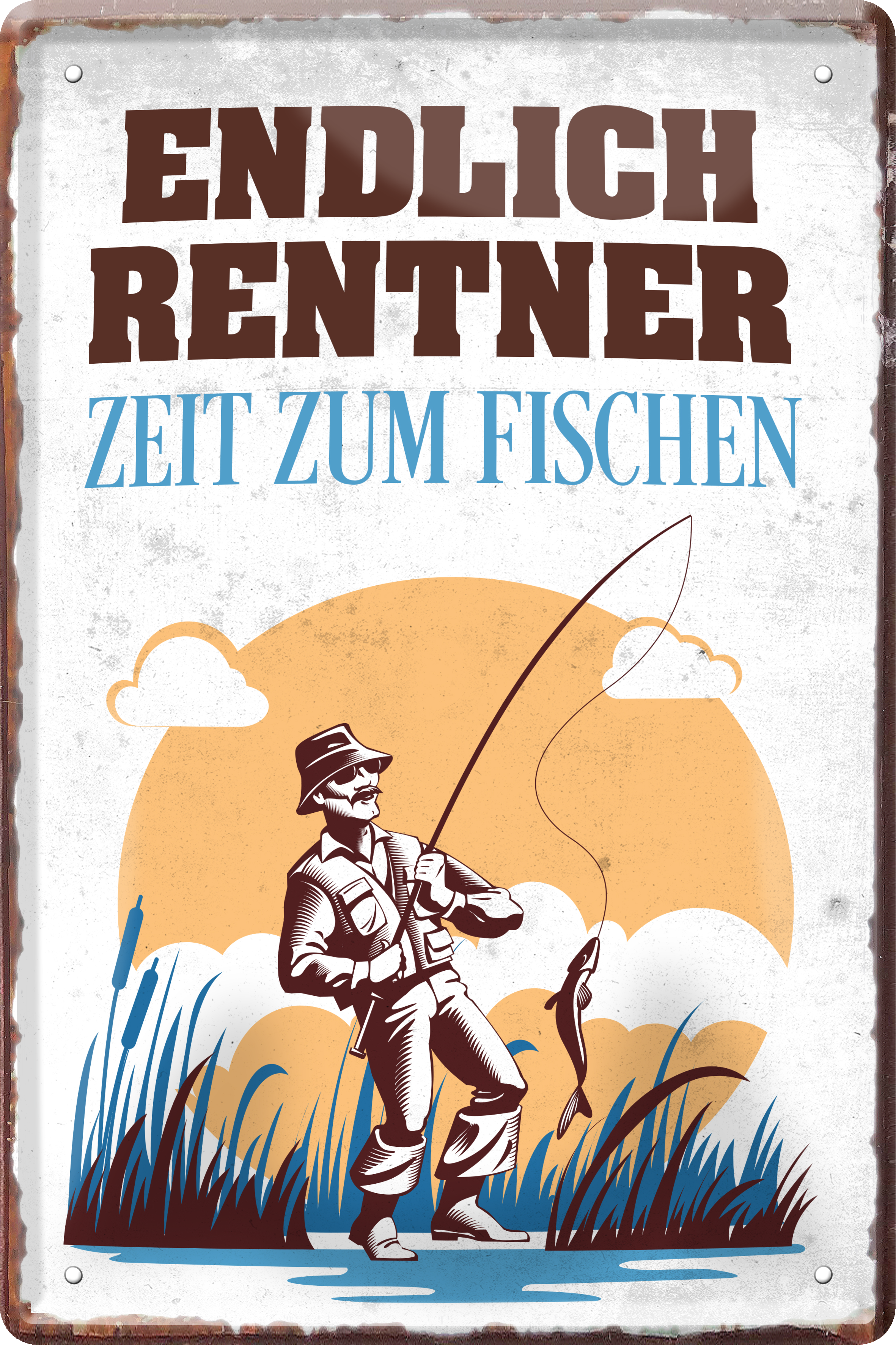 4252024236002		 ''Endlich Rentner. Zeit zum Angeln'' Schilderstore24 Blechschilder sind perfekt als Geschenk zu Weihnachten, Geburtstage, Feiern, Partys, Grillabende, Namenstag, Feiertag, Mädelsabend, Hochzeit. Jederzeit stilvoll im Wohnzimmer, Partykeller, Garage, Praxis, Büro, Café, Hauseingang Angeln Fischen Meerestier Bootsausflug see meer fisch wasser angeln fischen