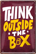 4252024236422		 ''Think outside the box'' Schilderstore24 Blechschilder sind perfekt als Geschenk zu Weihnachten, Geburtstage, Feiern, Partys, Grillabende, Namenstag, Feiertag, Mädelsabend, Hochzeit. Jederzeit stilvoll im Wohnzimmer, Partykeller, Garage, Praxis, Büro, Café, Hauseingang Weisheiten Leben Sprichwörter Tipp wahrheit sprichwort tiefsinnig ratschlag