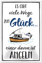 4252024236019		 ''Es gibt viele Wege zum Glück Angeln'' Schilderstore24 Blechschilder sind perfekt als Geschenk zu Weihnachten, Geburtstage, Feiern, Partys, Grillabende, Namenstag, Feiertag, Mädelsabend, Hochzeit. Jederzeit stilvoll im Wohnzimmer, Partykeller, Garage, Praxis, Büro, Café, Hauseingang Angeln Fischen Meerestier Bootsausflug see meer fisch wasser angeln fischen