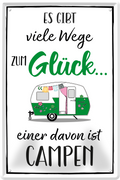 4252024236040		 ''Es gibt viele Wege zum Glück Campen (Wohnanhänger)'' Schilderstore24 Blechschilder sind perfekt als Geschenk zu Weihnachten, Geburtstage, Feiern, Partys, Grillabende, Namenstag, Feiertag, Mädelsabend, Hochzeit. Jederzeit stilvoll im Wohnzimmer, Partykeller, Garage, Praxis, Büro, Café, Hauseingang Camping Natur Wald Freiheit wandern campen outdoor natur roadtripp