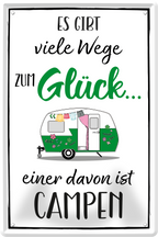 4252024236040		 ''Es gibt viele Wege zum Glück Campen (Wohnanhänger)'' Schilderstore24 Blechschilder sind perfekt als Geschenk zu Weihnachten, Geburtstage, Feiern, Partys, Grillabende, Namenstag, Feiertag, Mädelsabend, Hochzeit. Jederzeit stilvoll im Wohnzimmer, Partykeller, Garage, Praxis, Büro, Café, Hauseingang Camping Natur Wald Freiheit wandern campen outdoor natur roadtripp