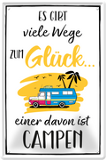 4252024236033		 ''Es gibt viele Wege zum Glück Campen (Camper Bus)'' Schilderstore24 Blechschilder sind perfekt als Geschenk zu Weihnachten, Geburtstage, Feiern, Partys, Grillabende, Namenstag, Feiertag, Mädelsabend, Hochzeit. Jederzeit stilvoll im Wohnzimmer, Partykeller, Garage, Praxis, Büro, Café, Hauseingang Camping Natur Wald Freiheit wandern campen outdoor natur roadtripp