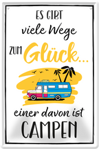 4252024236033		 ''Es gibt viele Wege zum Glück Campen (Camper Bus)'' Schilderstore24 Blechschilder sind perfekt als Geschenk zu Weihnachten, Geburtstage, Feiern, Partys, Grillabende, Namenstag, Feiertag, Mädelsabend, Hochzeit. Jederzeit stilvoll im Wohnzimmer, Partykeller, Garage, Praxis, Büro, Café, Hauseingang Camping Natur Wald Freiheit wandern campen outdoor natur roadtripp