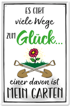 4252024236255		 ''Es gibt viele Wege zum Glück Garten'' Schilderstore24 Blechschilder sind perfekt als Geschenk zu Weihnachten, Geburtstage, Feiern, Partys, Grillabende, Namenstag, Feiertag, Mädelsabend, Hochzeit. Jederzeit stilvoll im Wohnzimmer, Partykeller, Garage, Praxis, Büro, Café, Hauseingang Garten Haushalt Heim Zuhause Gartenarbeit Hausarbeit Zuhause Blumen