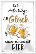 4252024236026		 ''Es gibt viele Wege zum Glück Bier'' Schilderstore24 Blechschilder sind perfekt als Geschenk zu Weihnachten, Geburtstage, Feiern, Partys, Grillabende, Namenstag, Feiertag, Mädelsabend, Hochzeit. Jederzeit stilvoll im Wohnzimmer, Partykeller, Garage, Praxis, Büro, Café, Hauseingang Alkohol Kasten Bier Saufen Getränk Bier Alkohol schaumkrone promille hopfen