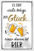 4252024236026		 ''Es gibt viele Wege zum Glück Bier'' Schilderstore24 Blechschilder sind perfekt als Geschenk zu Weihnachten, Geburtstage, Feiern, Partys, Grillabende, Namenstag, Feiertag, Mädelsabend, Hochzeit. Jederzeit stilvoll im Wohnzimmer, Partykeller, Garage, Praxis, Büro, Café, Hauseingang Alkohol Kasten Bier Saufen Getränk Bier Alkohol schaumkrone promille hopfen