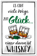 4252024235913		 ''Es gibt viele Wege zum Glück Whiskey'' Schilderstore24 Blechschilder sind perfekt als Geschenk zu Weihnachten, Geburtstage, Feiern, Partys, Grillabende, Namenstag, Feiertag, Mädelsabend, Hochzeit. Jederzeit stilvoll im Wohnzimmer, Partykeller, Garage, Praxis, Büro, Café, Hauseingang Alkohol Cocktail Bier Sekt Getränk Bier Alkohol schnaps promille tequila   