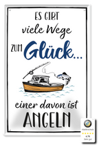 Blechschilder ''Wege zum Glück'' Wein Bier Campen Garten Hunde Traktor uvm 20x30cm