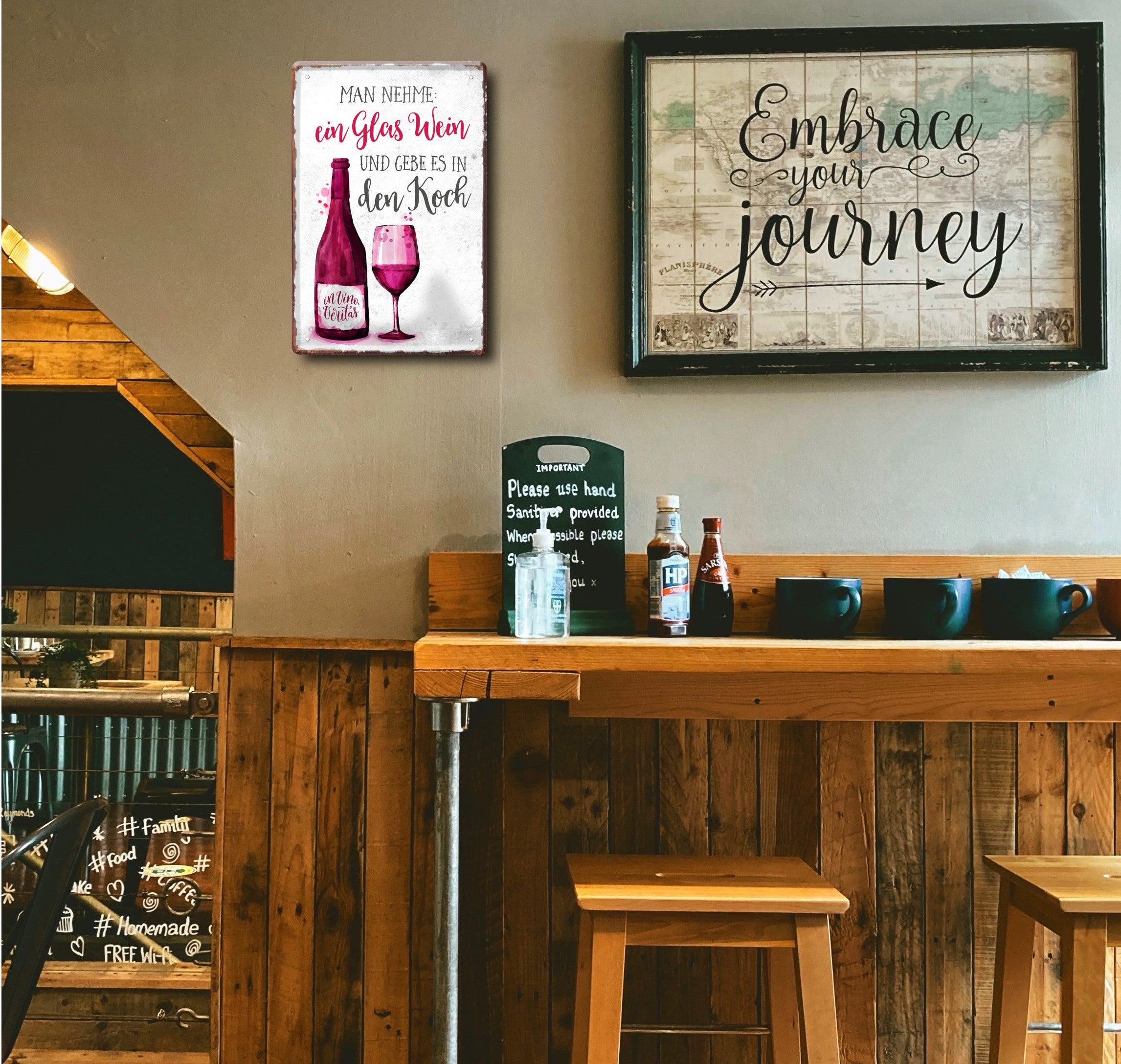 Tin sign ''Take a glass of wine and give it to the cook'' 20x30cm