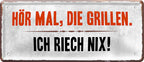 4252024223354 Schilderstore24 	Schilderstore24 Blechschilder sind perfekt als Geschenk zu Weihnachten, Geburtstage, Feiern, Partys, Grillabende, Namenstag, Feiertag, Mädelsabend, Hochzeit. Jederzeit stilvoll im Wohnzimmer, Partykeller, Garage, Praxis, Büro, Café, Hauseingang Lebensmittel Kaffee Kuchen Tee Grill crepes teigware süßigkeit essen grill wurst ''Hör mal, die Grillen. Ich rieche nix''		28x12cm