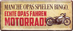 4252024225563 Schilderstore24 	Schilderstore24 Blechschilder sind perfekt als Geschenk zu Weihnachten, Geburtstage, Feiern, Partys, Grillabende, Namenstag, Feiertag, Mädelsabend, Hochzeit. Jederzeit stilvoll im Wohnzimmer, Partykeller, Garage, Praxis, Büro, Café, Hauseingang Sarkasmus Ironie Funny Schwarzer Humor faul dumm fun rente lästern teufel ''Manche Opas Bingo. echte fahren Motorrad''		28x12cm