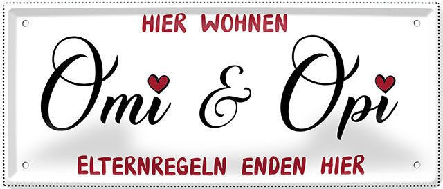 4252024224740 Schilderstore24 Schilderstore24 Blechschilder sind perfekt als Geschenk zu Weihnachten, Geburtstage, Feiern, Partys, Grillabende, Namenstag, Feiertag, Mädelsabend, Hochzeit. Jederzeit stilvoll im Wohnzimmer, Partykeller, Garage, Praxis, Büro, Café, Hauseingang Familie Zuhause Eltern Geschwister oma opa familie mama papa geschwister	 ''Hier wohnen Omi & Opi''		28x12cm