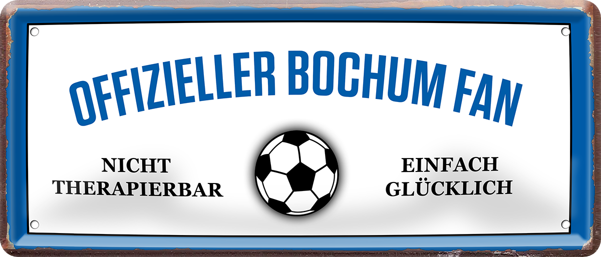 4252024227659	Schilderstore24 Blechschilder sind perfekt als Geschenk zu Weihnachten, Geburtstage, Feiern, Partys, Grillabende, Namenstag, Feiertag, Mädelsabend, Hochzeit. Jederzeit stilvoll im Wohnzimmer, Partykeller, Garage, Praxis, Büro, Café, Hauseingang Fußball Mannschaft Verein Bolzen Ball sport liga kicken stadion freizeit Schilderstore24 	 ''Offizieller Bochum Fan''
