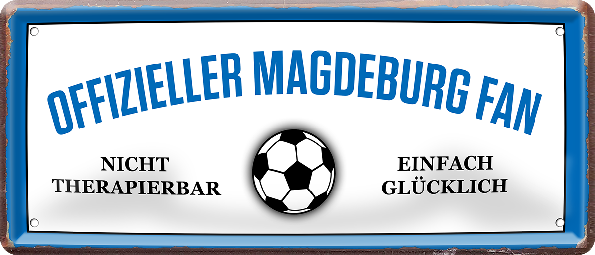 4252024227710	Schilderstore24 Blechschilder sind perfekt als Geschenk zu Weihnachten, Geburtstage, Feiern, Partys, Grillabende, Namenstag, Feiertag, Mädelsabend, Hochzeit. Jederzeit stilvoll im Wohnzimmer, Partykeller, Garage, Praxis, Büro, Café, Hauseingang Fußball Mannschaft Verein Bolzen Ball sport liga kicken stadion freizeit Schilderstore24 	 ''Offizieller Magdeburg Fan''