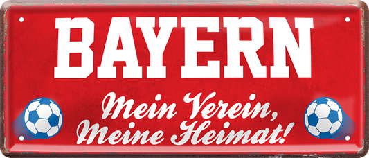 4252024237993		 ''Bayern Mein Verein, meine Heimat'' Schilderstore24 Blechschilder sind perfekt als Geschenk zu Weihnachten, Geburtstage, Feiern, Partys, Grillabende, Namenstag, Feiertag, Mädelsabend, Hochzeit. Jederzeit stilvoll im Wohnzimmer, Partykeller, Garage, Praxis, Büro, Café, Hauseingang Fußball Mannschaft Verein Bolzen Ball sport liga kicken stadion freizeit