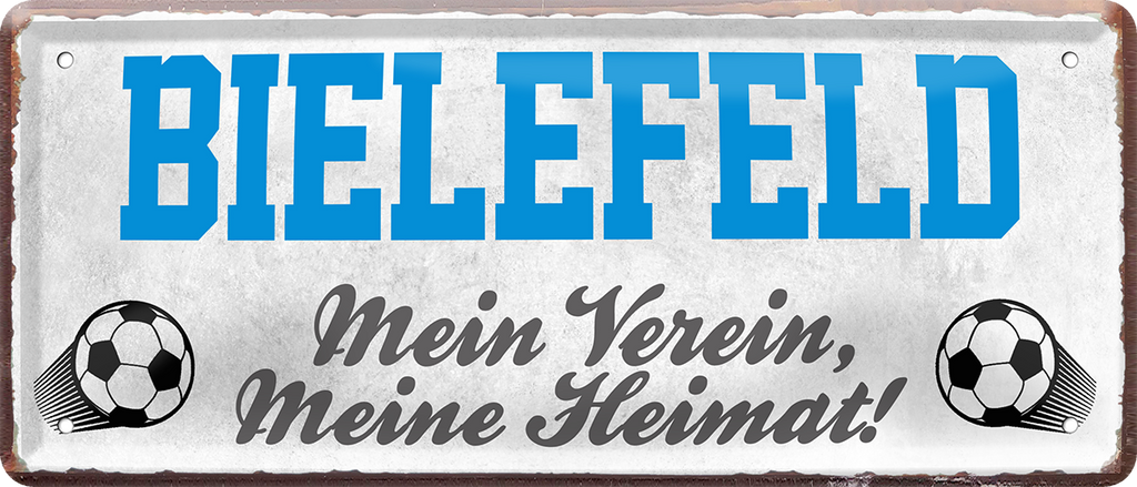 4252024238075		 ''Bielefeld Mein Verein, meine Heimat'' Schilderstore24 Blechschilder sind perfekt als Geschenk zu Weihnachten, Geburtstage, Feiern, Partys, Grillabende, Namenstag, Feiertag, Mädelsabend, Hochzeit. Jederzeit stilvoll im Wohnzimmer, Partykeller, Garage, Praxis, Büro, Café, Hauseingang Fußball Mannschaft Verein Bolzen Ball sport liga kicken stadion freizeit