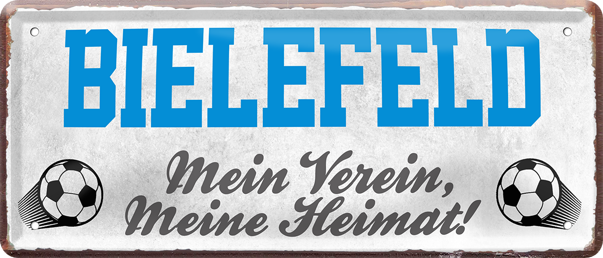 4252024238075		 ''Bielefeld Mein Verein, meine Heimat'' Schilderstore24 Blechschilder sind perfekt als Geschenk zu Weihnachten, Geburtstage, Feiern, Partys, Grillabende, Namenstag, Feiertag, Mädelsabend, Hochzeit. Jederzeit stilvoll im Wohnzimmer, Partykeller, Garage, Praxis, Büro, Café, Hauseingang Fußball Mannschaft Verein Bolzen Ball sport liga kicken stadion freizeit