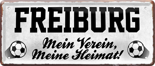 4252024238198		 ''Freiburg Mein Verein, meine Heimat'' Schilderstore24 Blechschilder sind perfekt als Geschenk zu Weihnachten, Geburtstage, Feiern, Partys, Grillabende, Namenstag, Feiertag, Mädelsabend, Hochzeit. Jederzeit stilvoll im Wohnzimmer, Partykeller, Garage, Praxis, Büro, Café, Hauseingang Fußball Mannschaft Verein Bolzen Ball sport liga kicken stadion freizeit