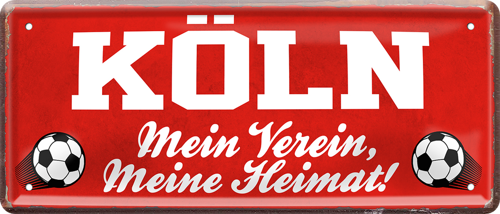 4252024238310		 ''Köln Mein Verein, meine Heimat'' Schilderstore24 Blechschilder sind perfekt als Geschenk zu Weihnachten, Geburtstage, Feiern, Partys, Grillabende, Namenstag, Feiertag, Mädelsabend, Hochzeit. Jederzeit stilvoll im Wohnzimmer, Partykeller, Garage, Praxis, Büro, Café, Hauseingang Fußball Mannschaft Verein Bolzen Ball sport liga kicken stadion freizeit