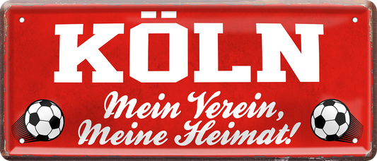 4252024238310		 ''Köln Mein Verein, meine Heimat'' Schilderstore24 Blechschilder sind perfekt als Geschenk zu Weihnachten, Geburtstage, Feiern, Partys, Grillabende, Namenstag, Feiertag, Mädelsabend, Hochzeit. Jederzeit stilvoll im Wohnzimmer, Partykeller, Garage, Praxis, Büro, Café, Hauseingang Fußball Mannschaft Verein Bolzen Ball sport liga kicken stadion freizeit