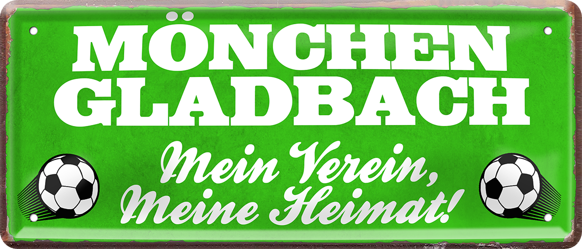 4252024238396		 ''Mönchen Gladbach Mein Verein, meine Heimat'' Schilderstore24 Blechschilder sind perfekt als Geschenk zu Weihnachten, Geburtstage, Feiern, Partys, Grillabende, Namenstag, Feiertag, Mädelsabend, Hochzeit. Jederzeit stilvoll im Wohnzimmer, Partykeller, Garage, Praxis, Büro, Café, Hauseingang Fußball Mannschaft Verein Bolzen Ball sport liga kicken stadion freizeit