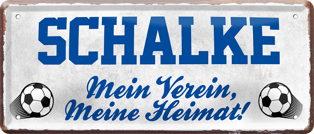 4252024238464		 ''Schalke Mein Verein, meine Heimat'' Schilderstore24 Blechschilder sind perfekt als Geschenk zu Weihnachten, Geburtstage, Feiern, Partys, Grillabende, Namenstag, Feiertag, Mädelsabend, Hochzeit. Jederzeit stilvoll im Wohnzimmer, Partykeller, Garage, Praxis, Büro, Café, Hauseingang Fußball Mannschaft Verein Bolzen Ball sport liga kicken stadion freizeit