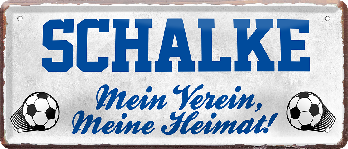 4252024238464		 ''Schalke Mein Verein, meine Heimat'' Schilderstore24 Blechschilder sind perfekt als Geschenk zu Weihnachten, Geburtstage, Feiern, Partys, Grillabende, Namenstag, Feiertag, Mädelsabend, Hochzeit. Jederzeit stilvoll im Wohnzimmer, Partykeller, Garage, Praxis, Büro, Café, Hauseingang Fußball Mannschaft Verein Bolzen Ball sport liga kicken stadion freizeit