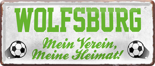 4252024238587		 ''Wolfsburg Mein Verein, meine Heimat'' Schilderstore24 Blechschilder sind perfekt als Geschenk zu Weihnachten, Geburtstage, Feiern, Partys, Grillabende, Namenstag, Feiertag, Mädelsabend, Hochzeit. Jederzeit stilvoll im Wohnzimmer, Partykeller, Garage, Praxis, Büro, Café, Hauseingang Fußball Mannschaft Verein Bolzen Ball sport liga kicken stadion freizeit