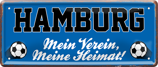 4252024238228		 ''Hamburg Mein Verein, meine Heimat'' Schilderstore24 Blechschilder sind perfekt als Geschenk zu Weihnachten, Geburtstage, Feiern, Partys, Grillabende, Namenstag, Feiertag, Mädelsabend, Hochzeit. Jederzeit stilvoll im Wohnzimmer, Partykeller, Garage, Praxis, Büro, Café, Hauseingang Fußball Mannschaft Verein Bolzen Ball sport liga kicken stadion freizeit